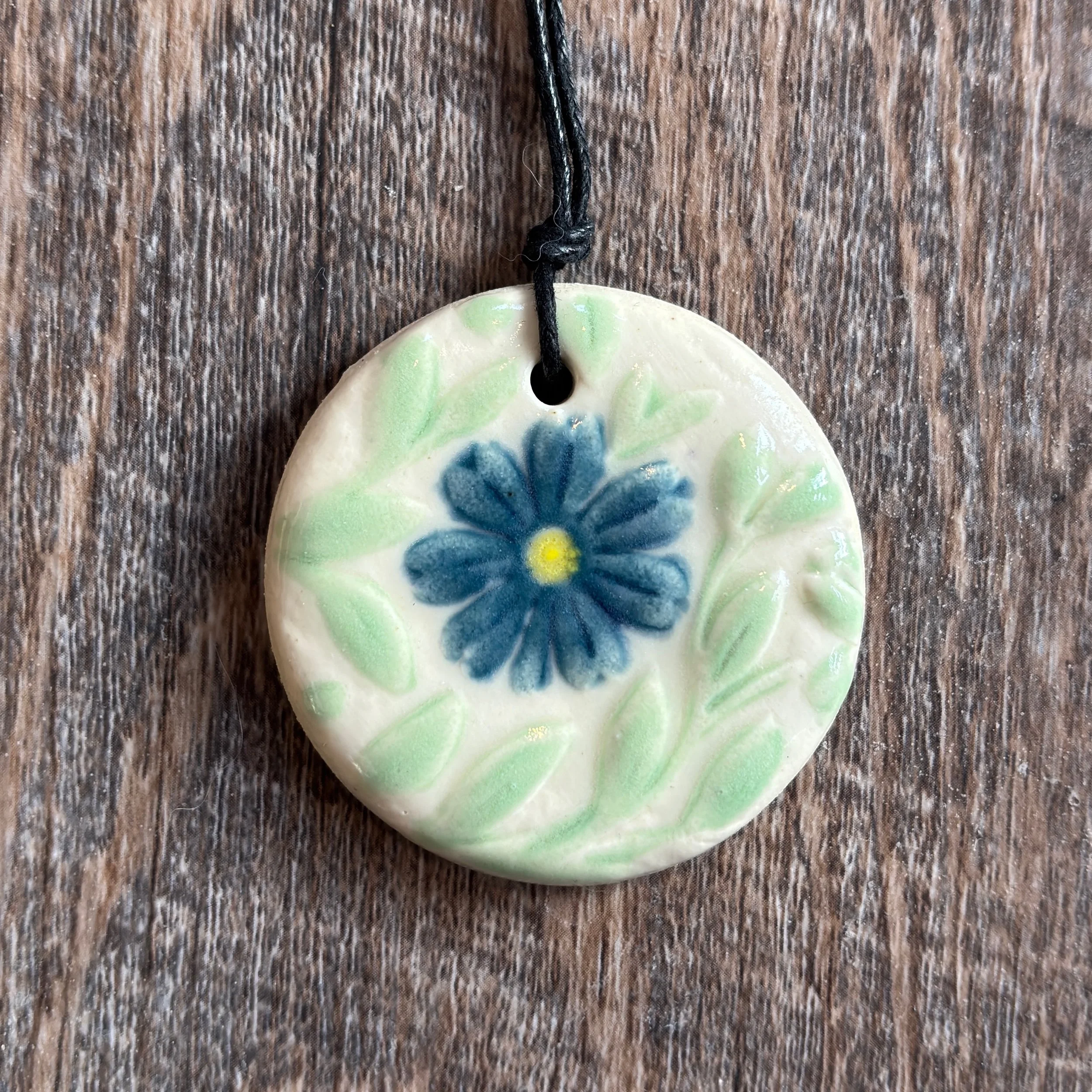 Round Blue Flower Necklace #2
