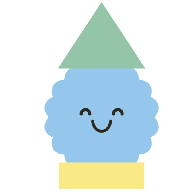 Cartoon cloud with a smiling face wearing a green star-shaped party hat, in a yellow pot.