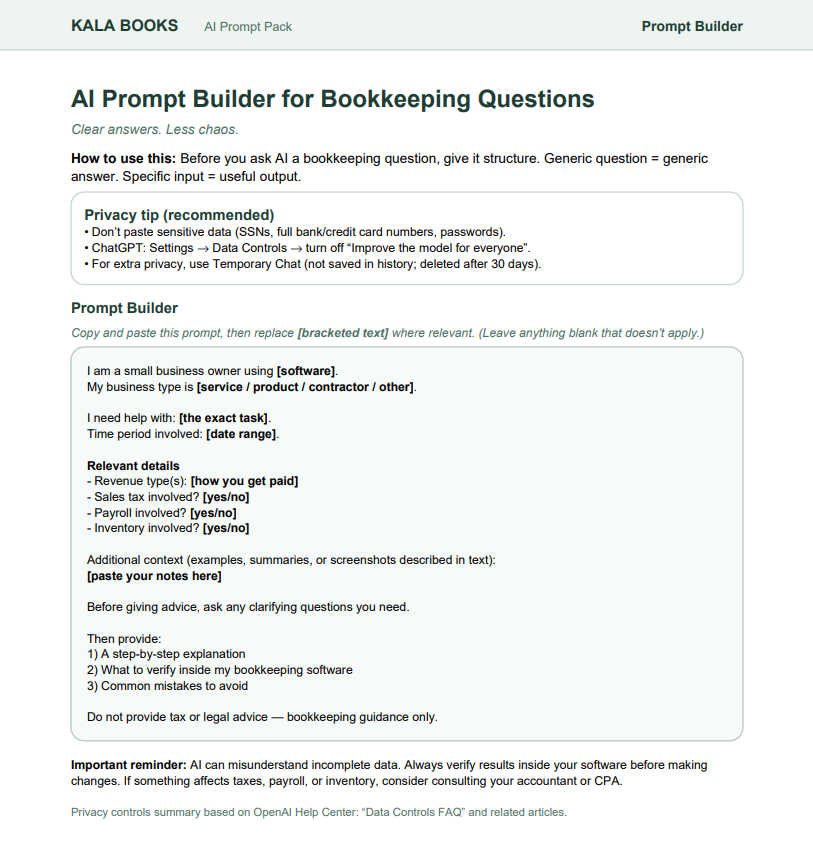 AI Prompt Builder for Bookkeeping Questions preview