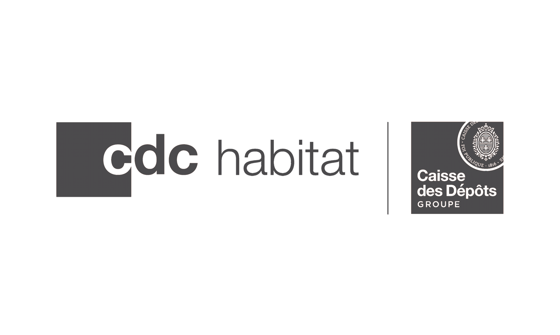 Logos de CDC Habitat et de la Caisse des Dépôts, avec leurs noms, sur fond blanc.