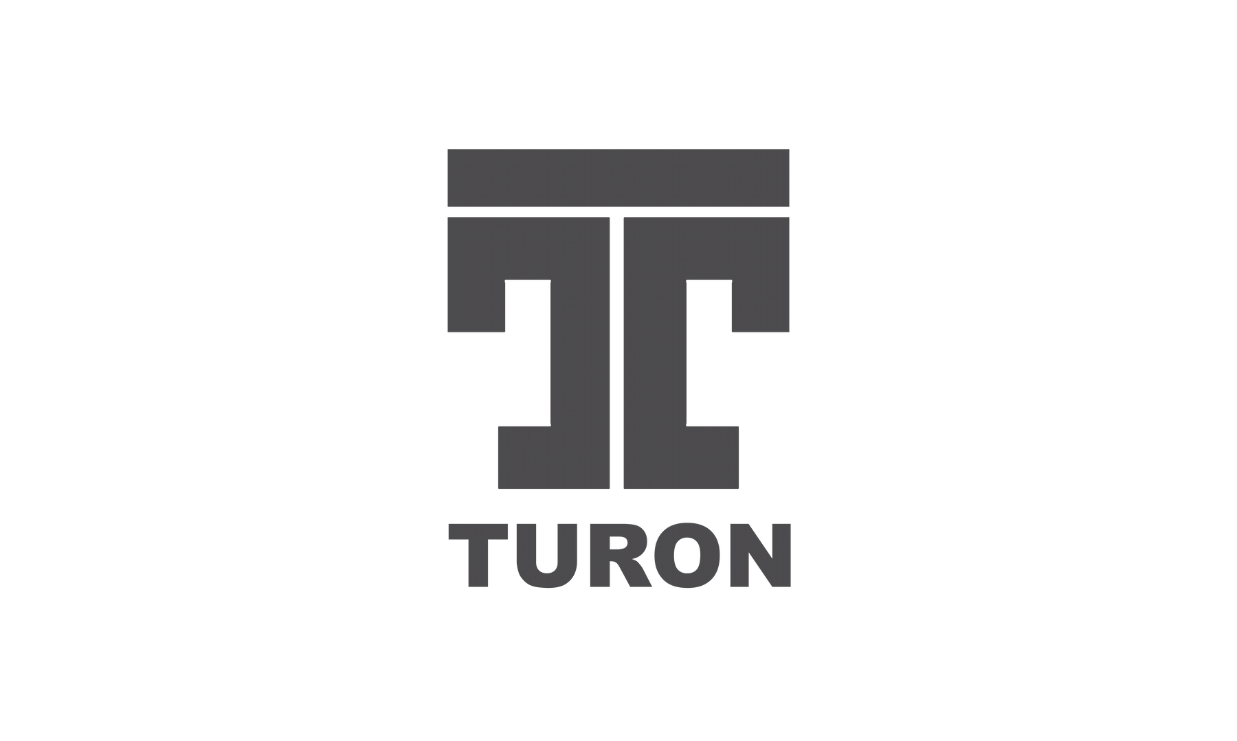 Logo noir et gris de la marque Turon avec un symbole stylisé de deux T imbriqués au-dessus du nom
