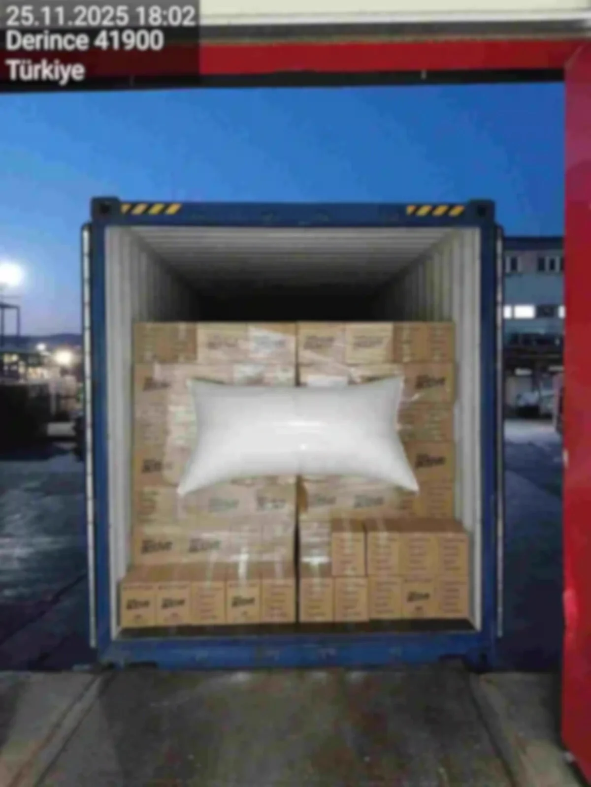 Secure container loading from Turkey with protective cushioning to prevent cargo movement during export shipping