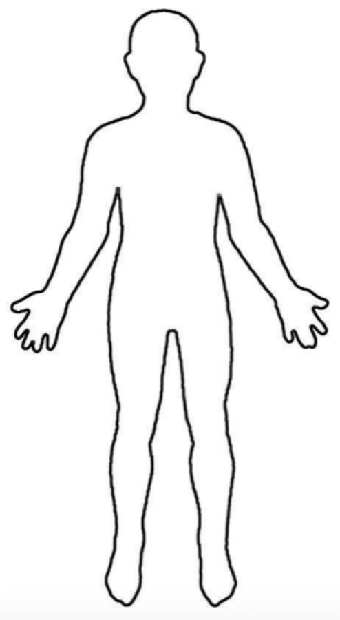 Outline of a human body with open hands, facing forward.
