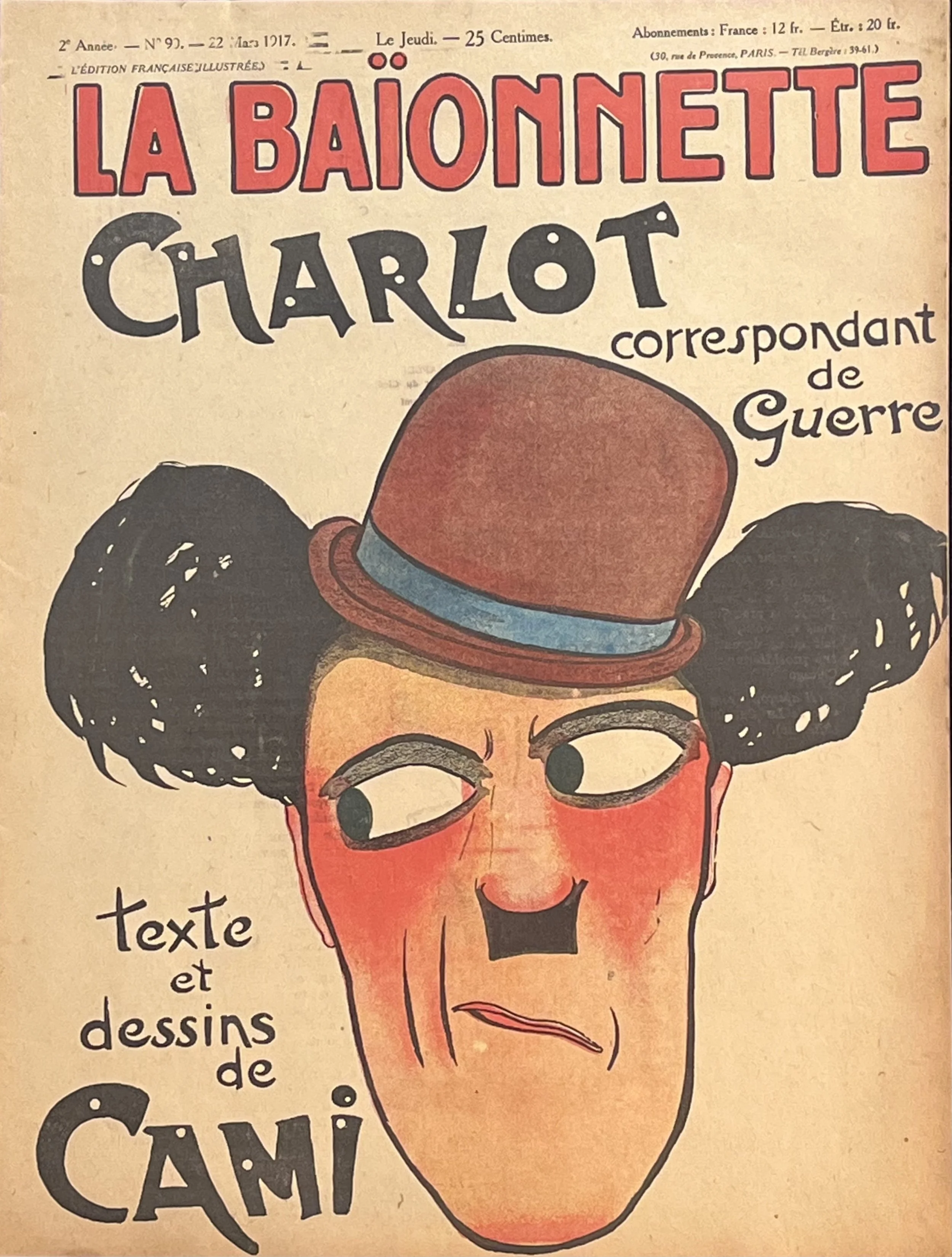 Cover of the 1917 La Baïonnette issue featuring Charlot drawn by Pierre-Henri Cami.