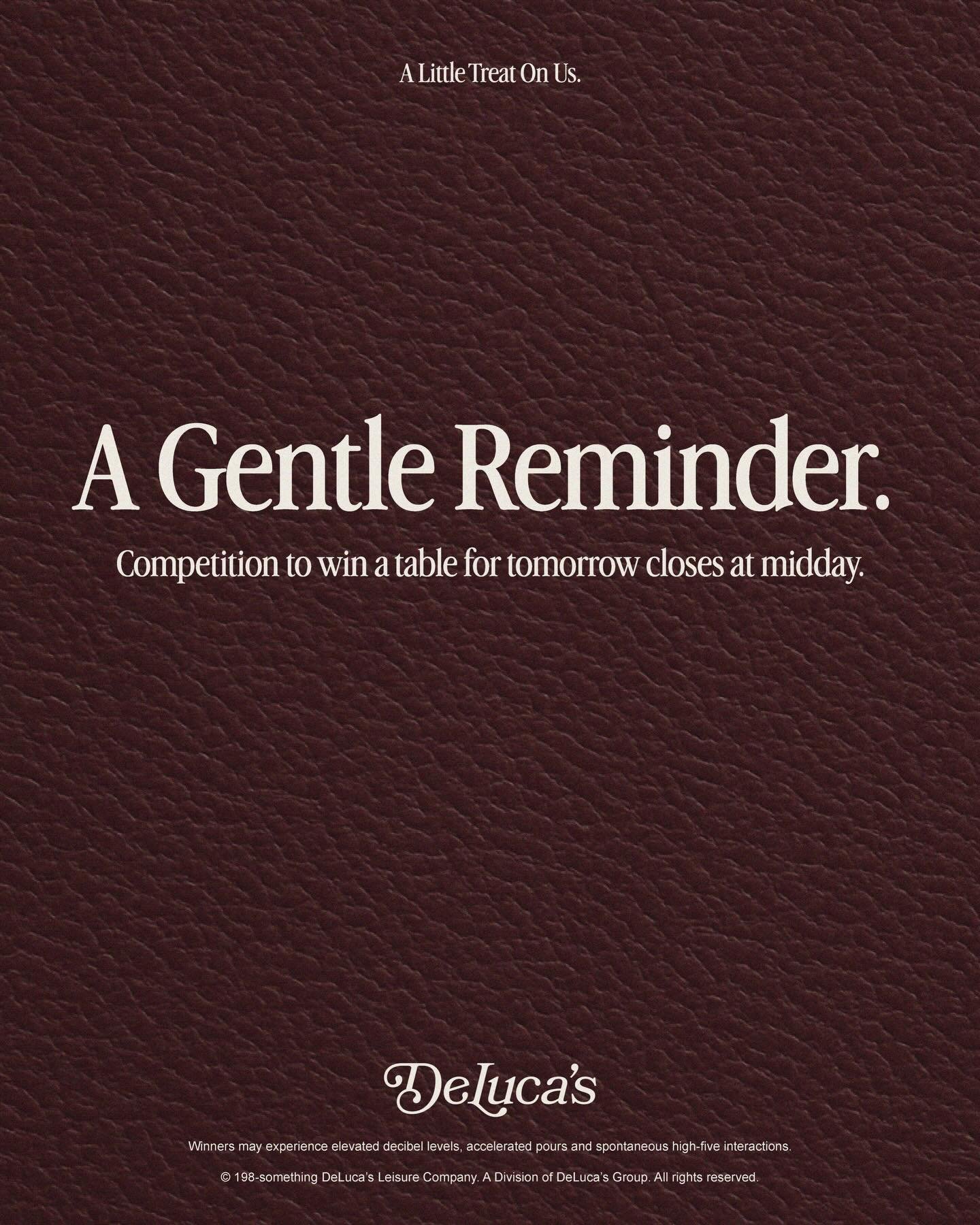 Just a little heads up, competition to win a table for four tomorrow with drinks closes at midday today.

See post for full details and get thinking about who you&rsquo;d bring!