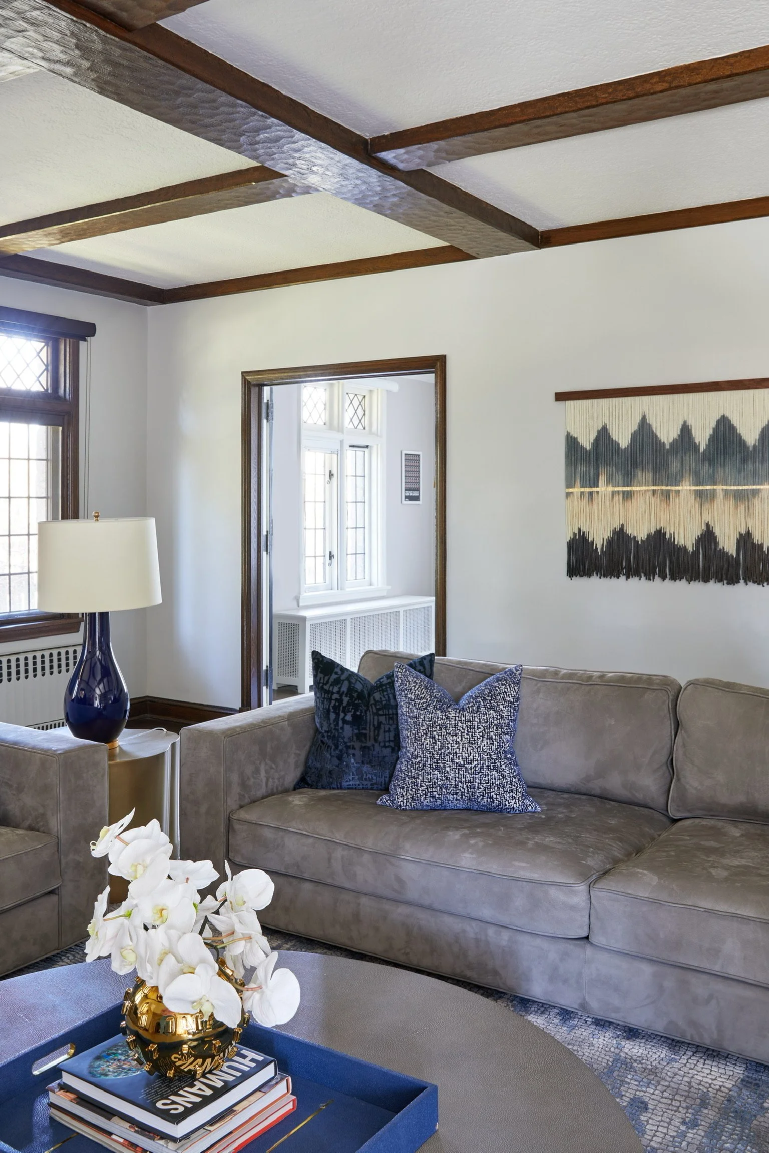 Elegant residential interior with layered textures and finishes