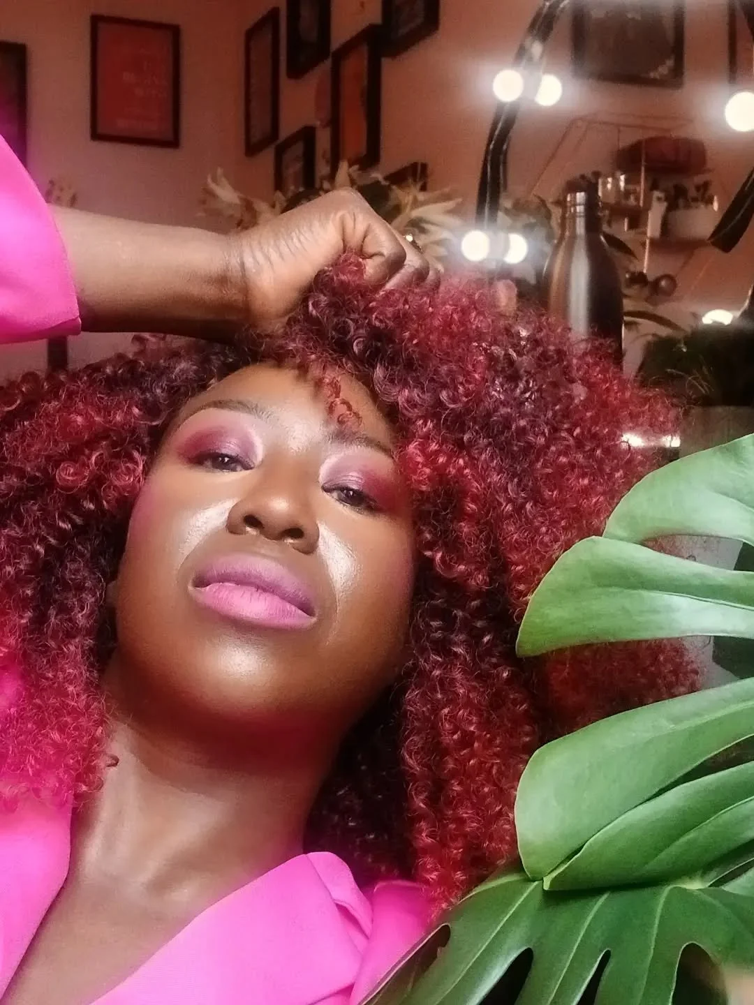 Studio time, heavy lifts, and a pop of pink. Building a life and a soundtrack completely on my own terms. 🎸💖

#redafrohair #blackgirlmagic✨ #redafrowig #pinkgirlythings