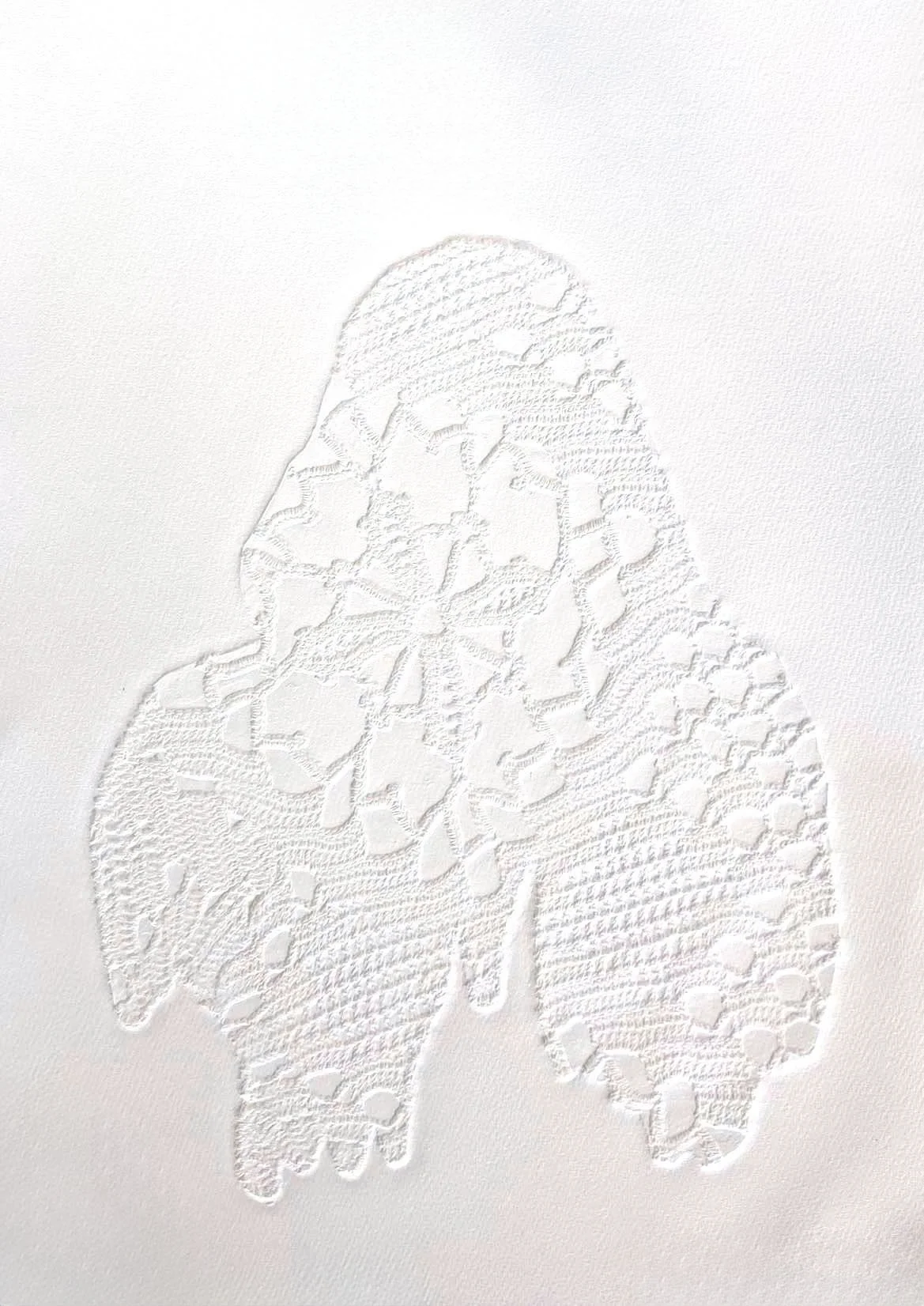 Four generations III, blind relief on Somerset Velvet, 32 x 50 cm, 2022. Photo: I.T.K