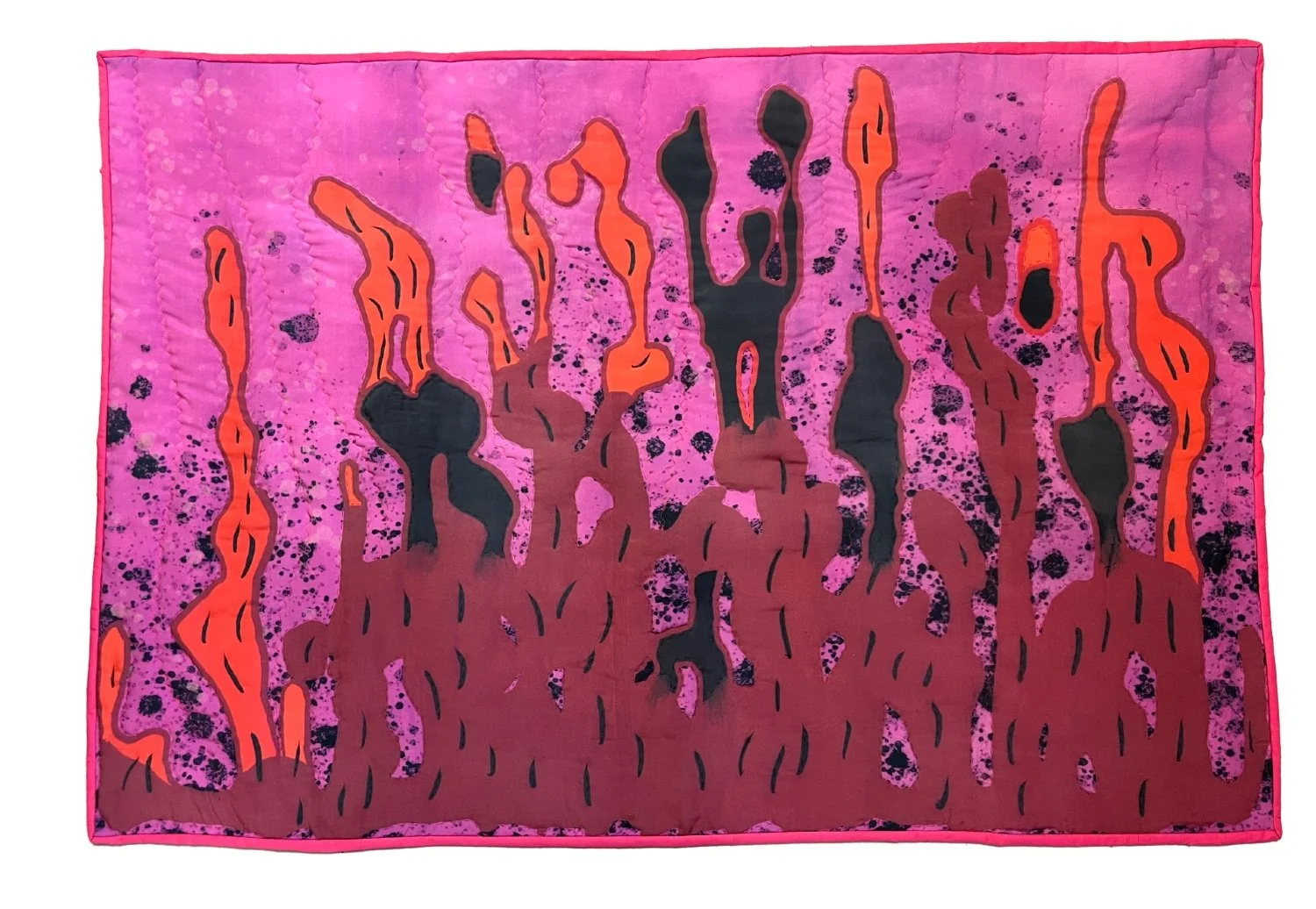 The Noise of Existence, handquiltet, reactive digital textile print, bamboo, heirloom textile, synthetic thread, batting, used bed linen, 60 x 120 cm, 2025. Photo: I.T.K