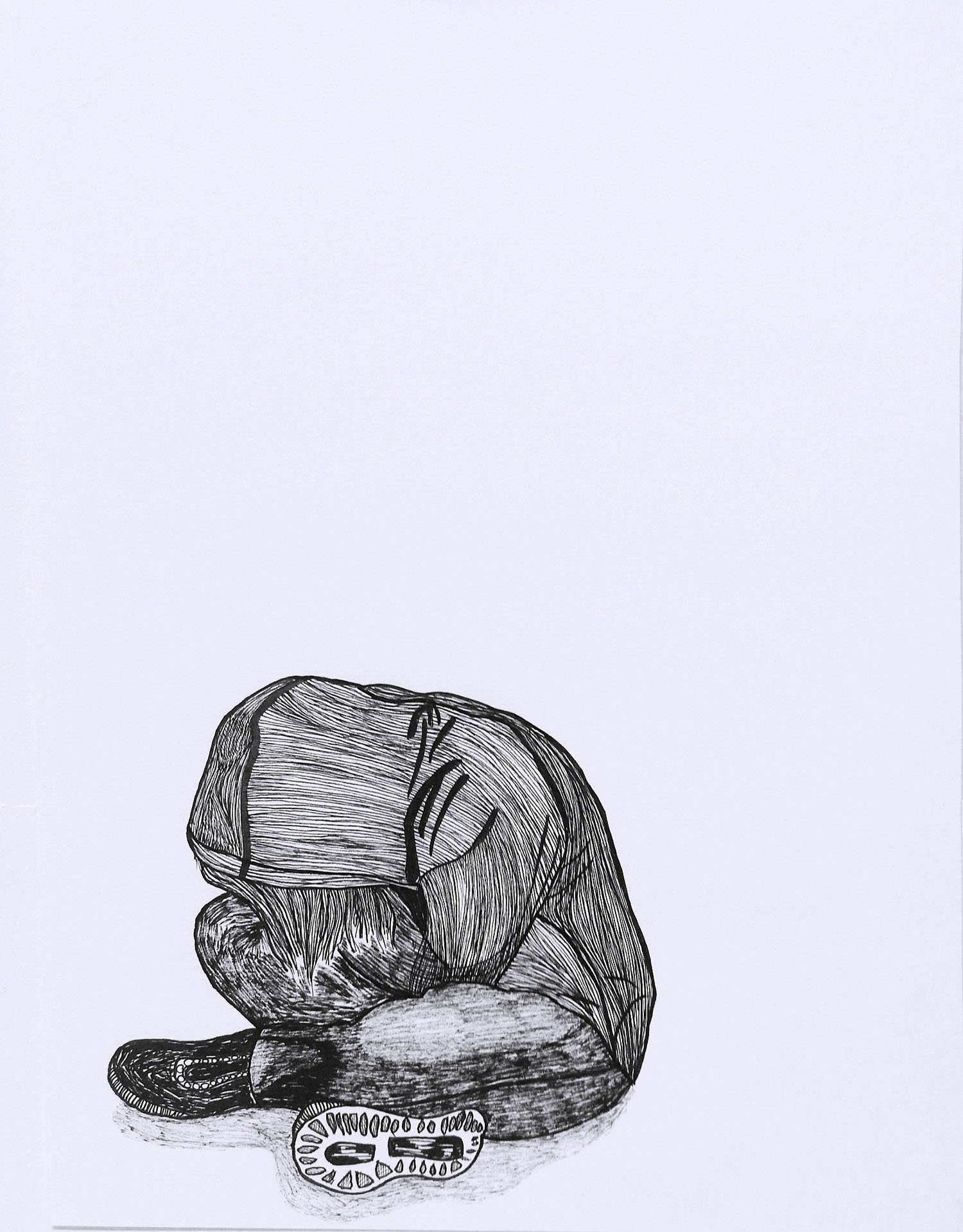 “Just Walk On By — I Don’t Really Care Anymore”, ink on paper, 21 x 30 cm, 2020.