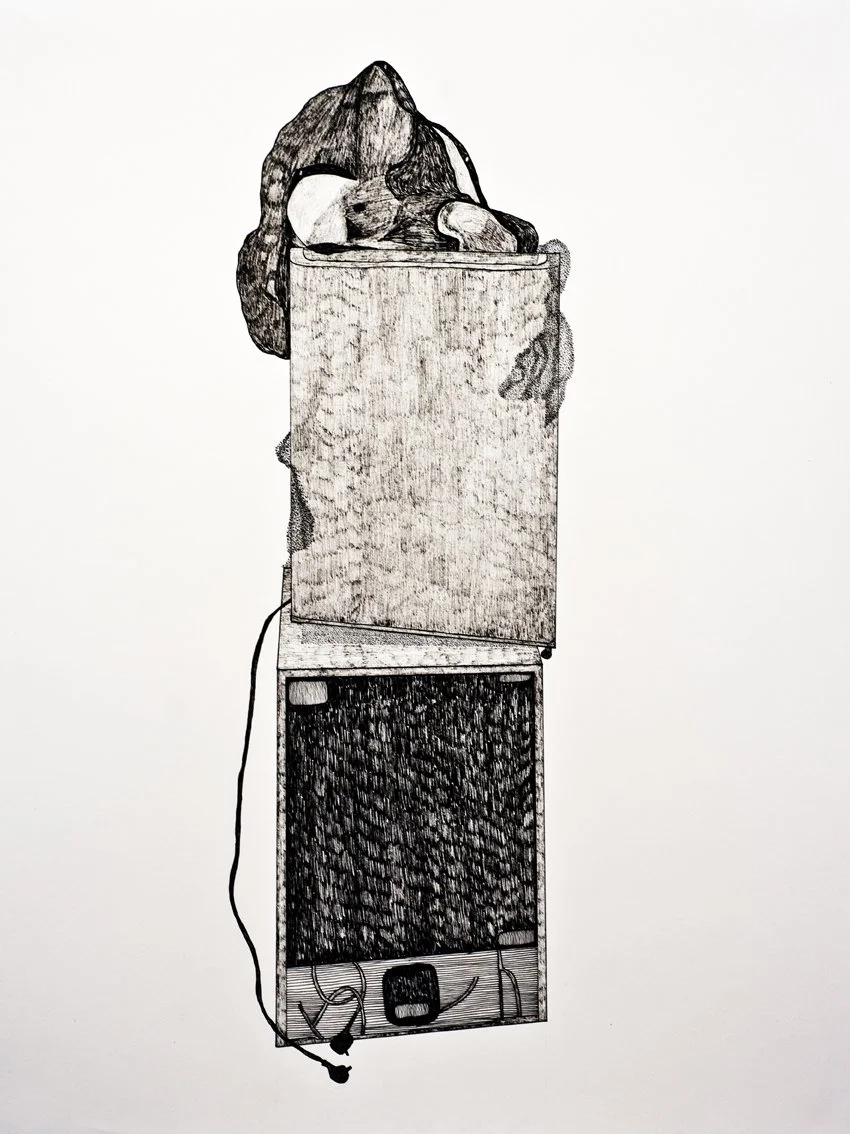 "Discarded", ink on paper, 50 x 65 cm, 2018. Photo: Britta Bergersen.