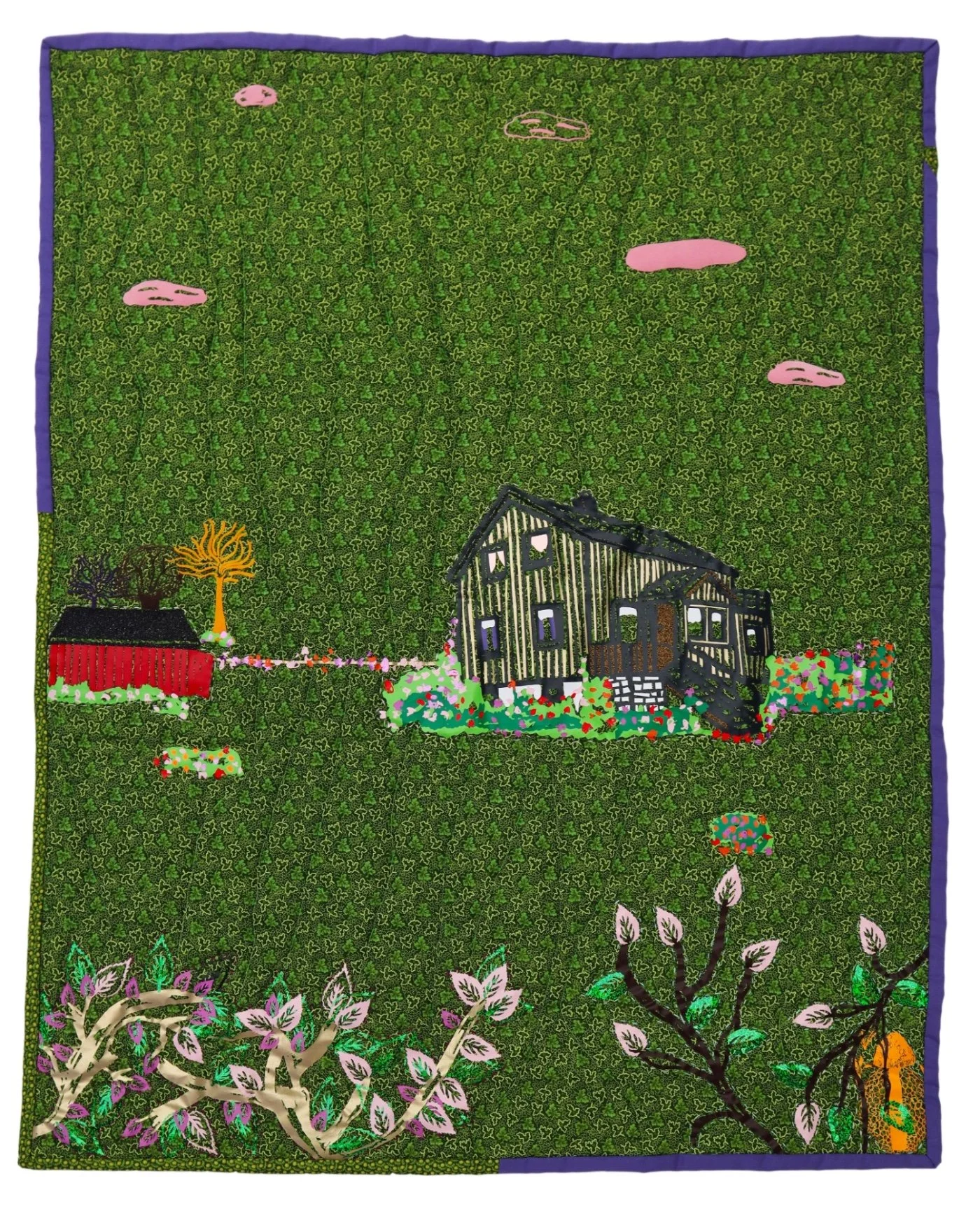 Korsnes, heat transfer vinyl, heirloom textiles, synthetic-, embroidery thread, batting, 87 x 108 cm, 2022. Photo: I.T.K