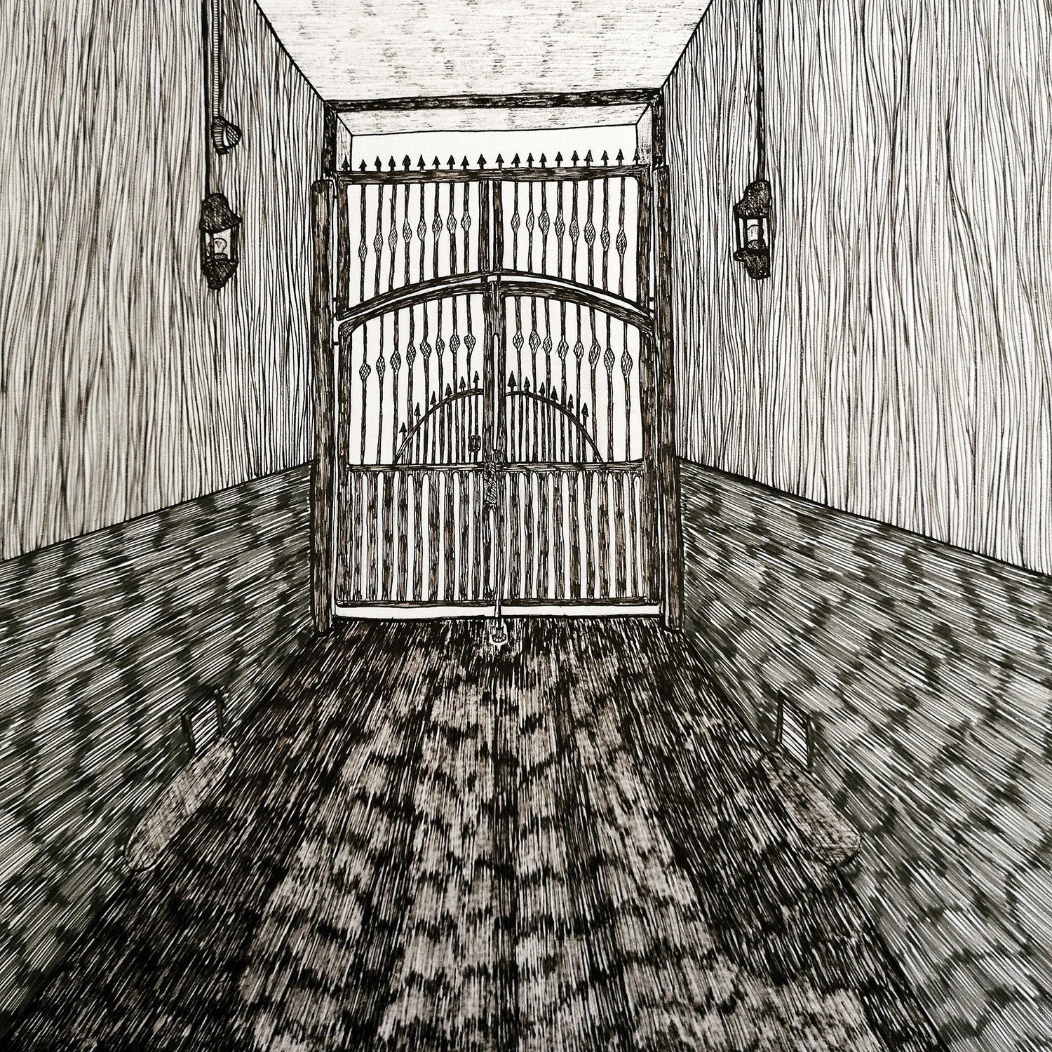 “In and out, in and out and in and out, then out — and back in later”, ink on paper, 30 x 30 cm, 2020