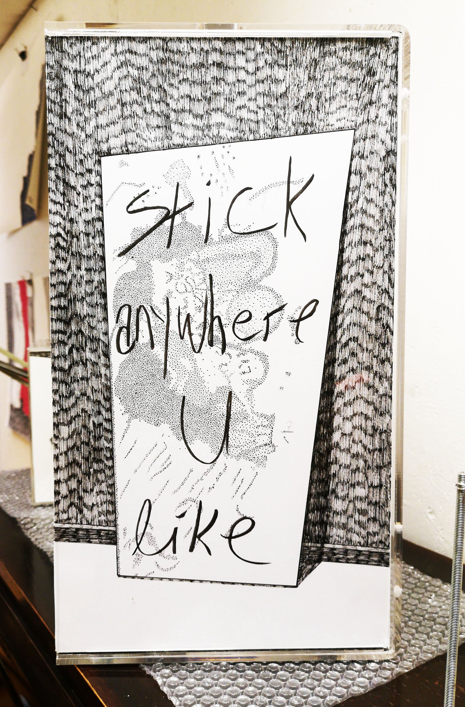 "Stick anywhere you like", ink on paper, plexiglass, 2020.