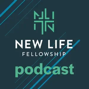 Logo for New Life Fellowship podcast with abstract green and blue lines