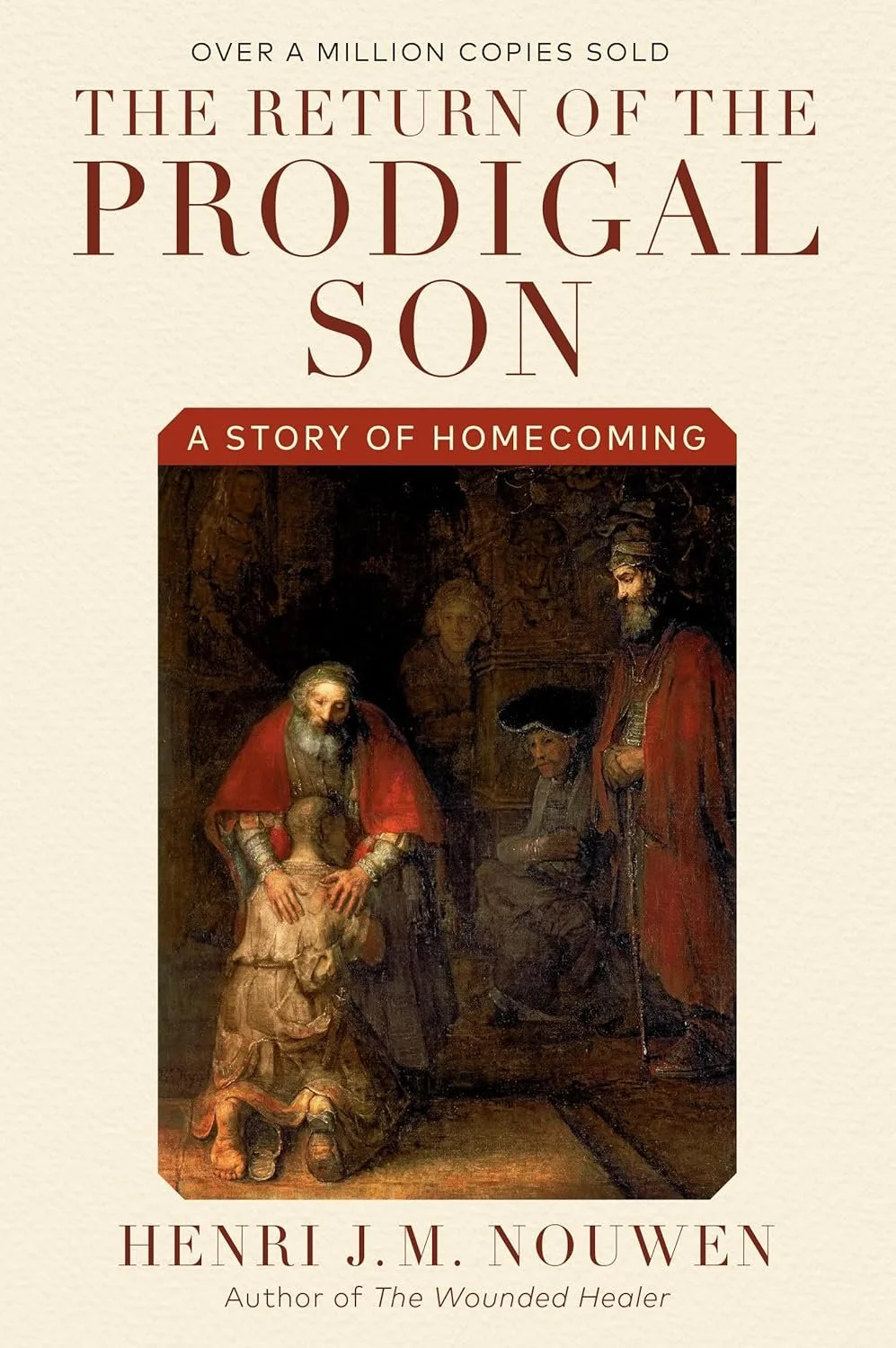 Book cover for "The Return of the Prodigal Son" by Henri J. M. Nouwen. It features a painting of the biblical story showing two men, one older and one younger, in a room with another seated person in the background.