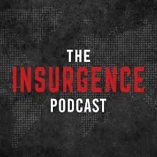 Logo for The Insurgence Podcast with black background and red and white text.