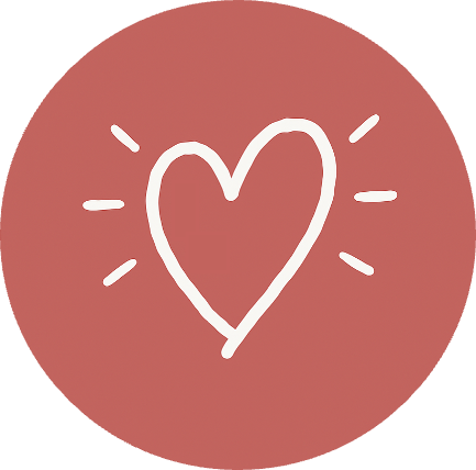 A white outline of a heart with lines radiating outward, on a pink circular background.