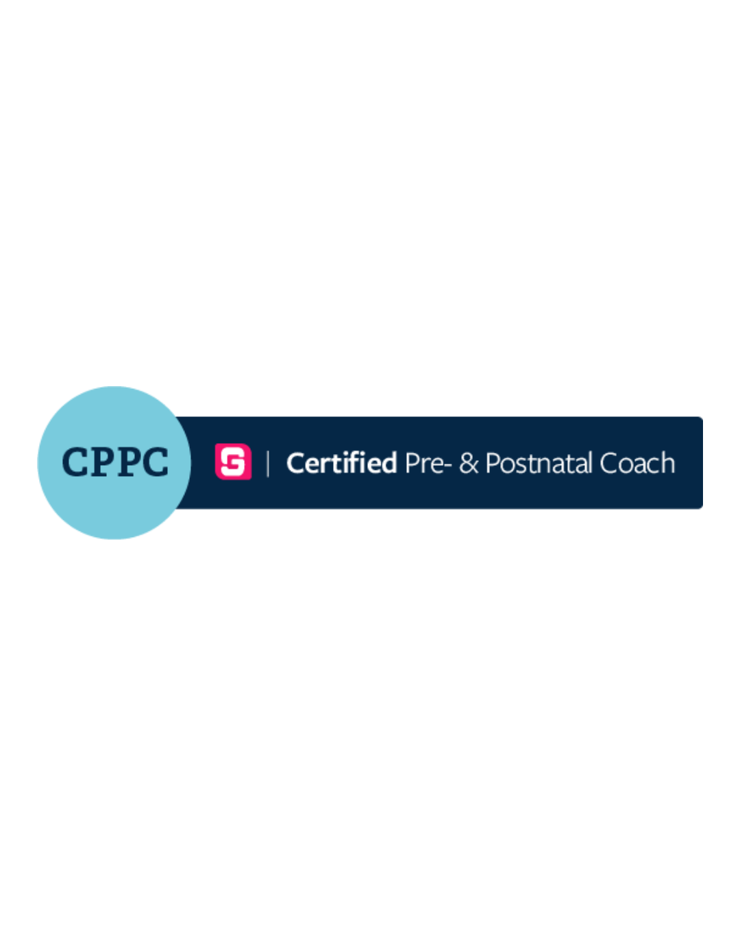 CPC Certified Pre- & Postnatal Coach badge with a blue and navy design and pink icon.