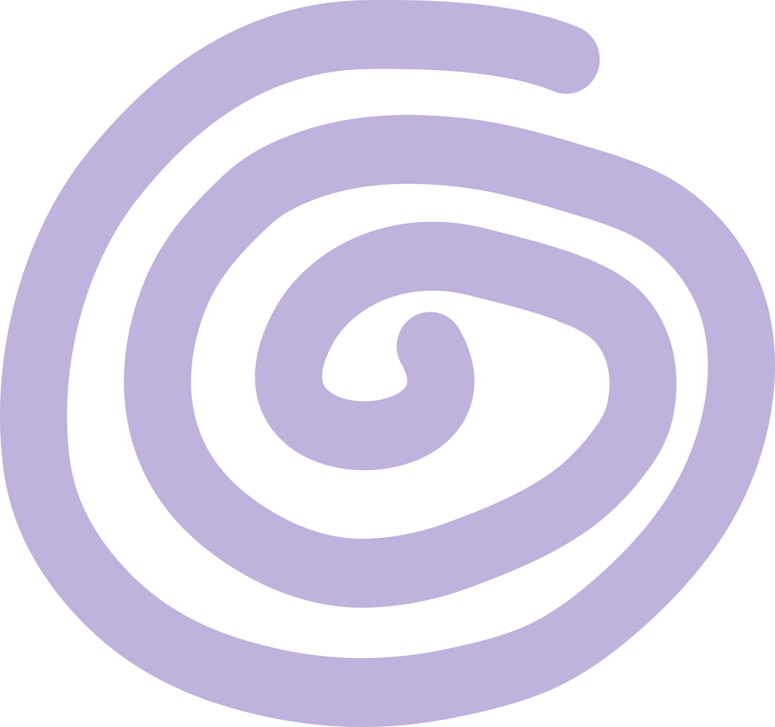 Een spiraalvormig ontwerp met lavendel- en zwartgekleurde spiraalelementen.