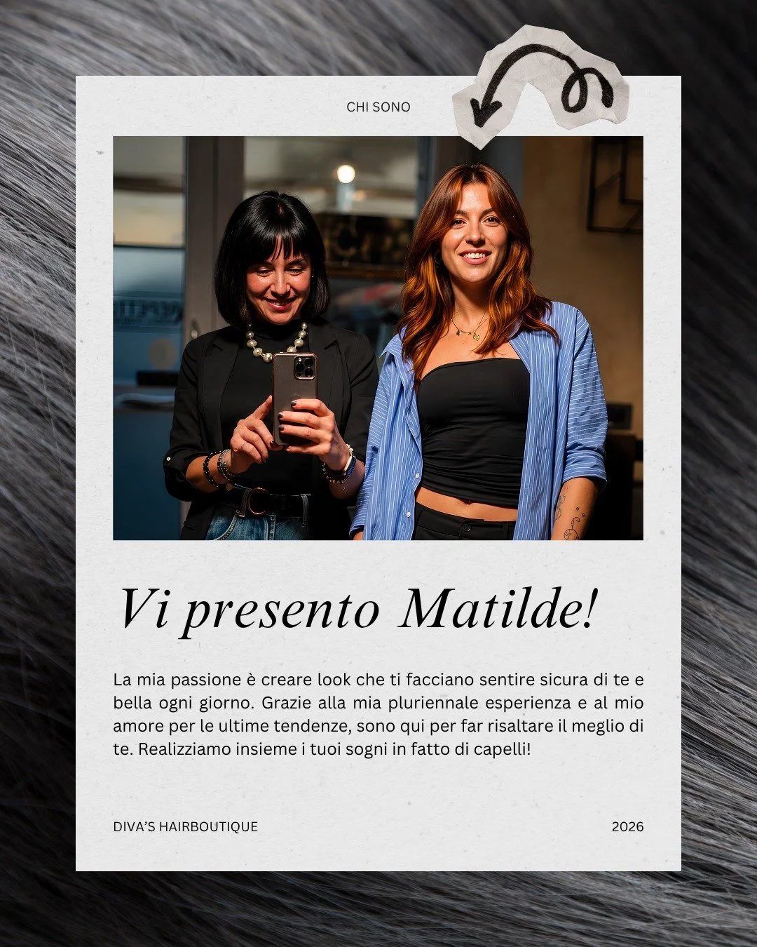 La nostra forza, il nostro sorriso quotidiano e una vera perla di Diva&rsquo;s Hairboutique. 🤍

Con la sua passione, creativit&agrave; e attenzione per ogni dettaglio, Matilde riesce a far sentire ogni cliente speciale, sicura e bellissima. 

Dietro