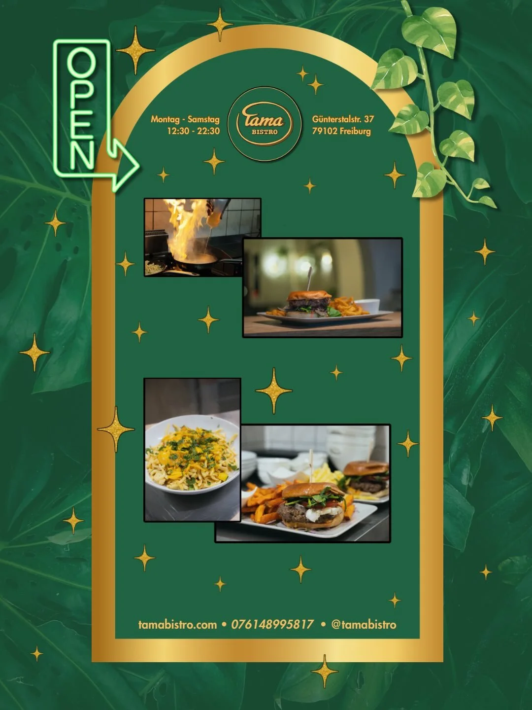 Komm vorbei, genie&szlig;e deine Lieblingsgerichte und lass dich verw&ouml;hnen! 
wir sind von Montag bis Samstag, 
12:30&ndash;22:30 Uhr, f&uuml;r euch da. 💚

📍 G&uuml;nterstalstr. 37, Freiburg
📱 tamabistro.com | @tamabistro