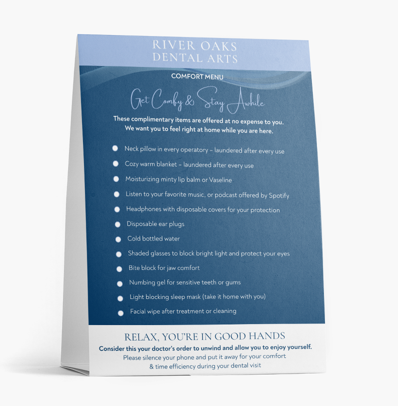 River Oaks Dental Arts Comfort Menu