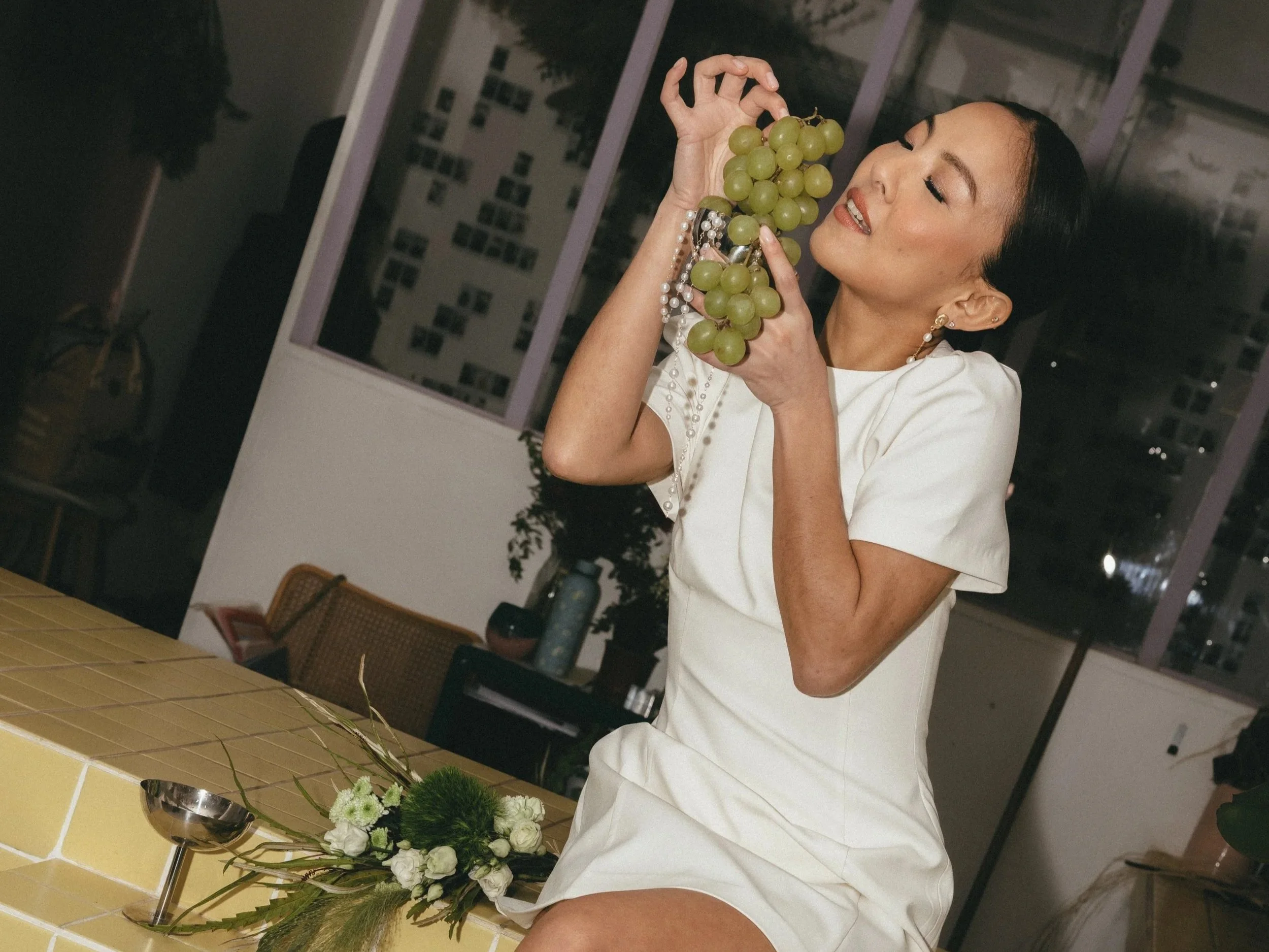 shooting inspiration mariage vert, perle, chandelle, fruits verts