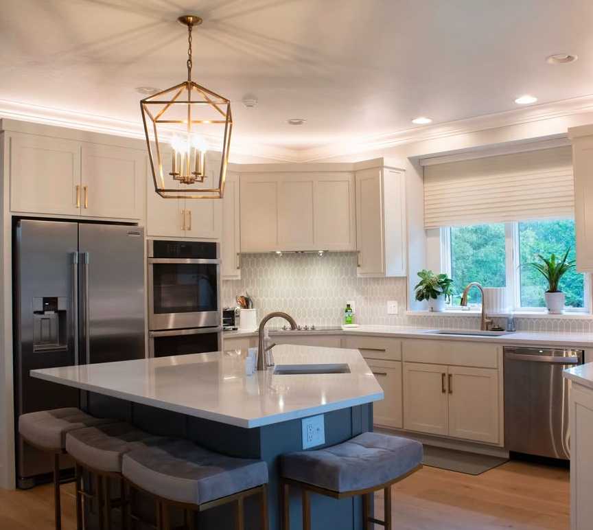 Kitchen Renovation water loss white spacious island 