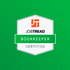 JobTread Bookkeeper Certified badge with geometric background