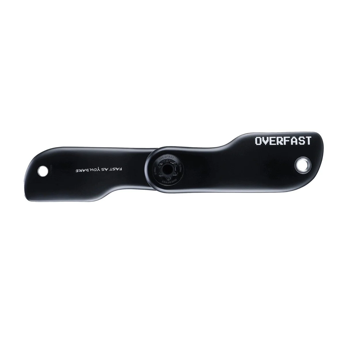 A black bicycle chainstay protector with the words 'OVERFAST' and 'FAST AS YOU DARE' printed on it, shown against a white background.