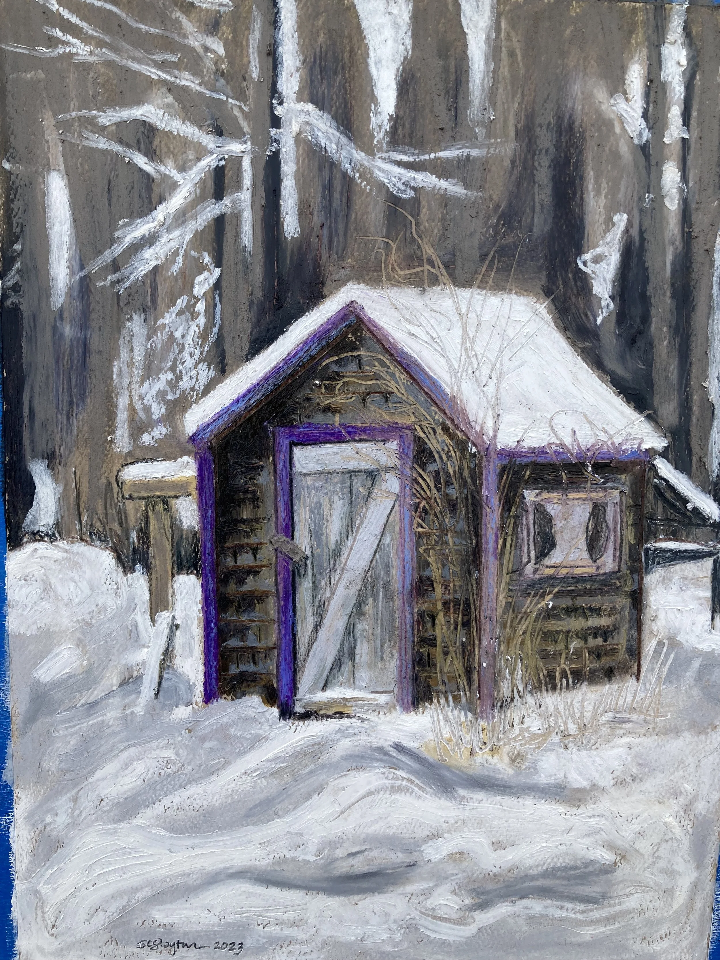 chicken coop in winter greeting card