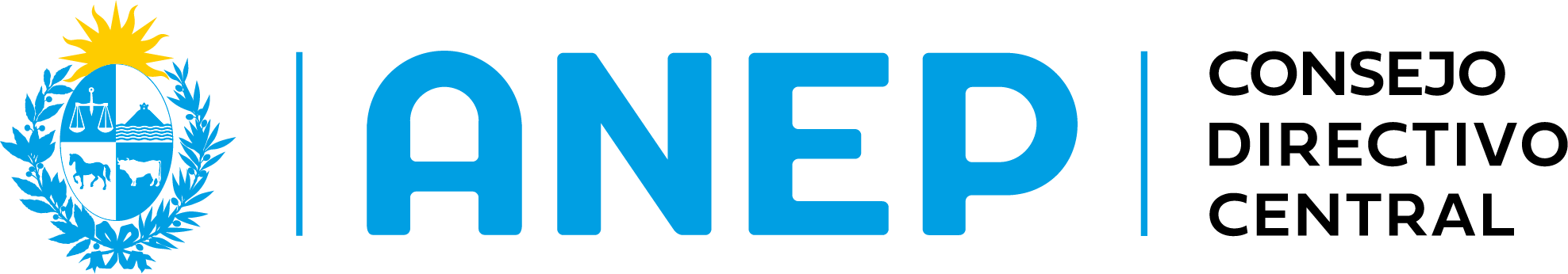 The logo of ANEP (National Agency of Public Employment) featuring an emblem with a yellow sun, blue laurel branches, and icons of a scale, a ship, and animals, along with the text "ANE" in large blue letters.