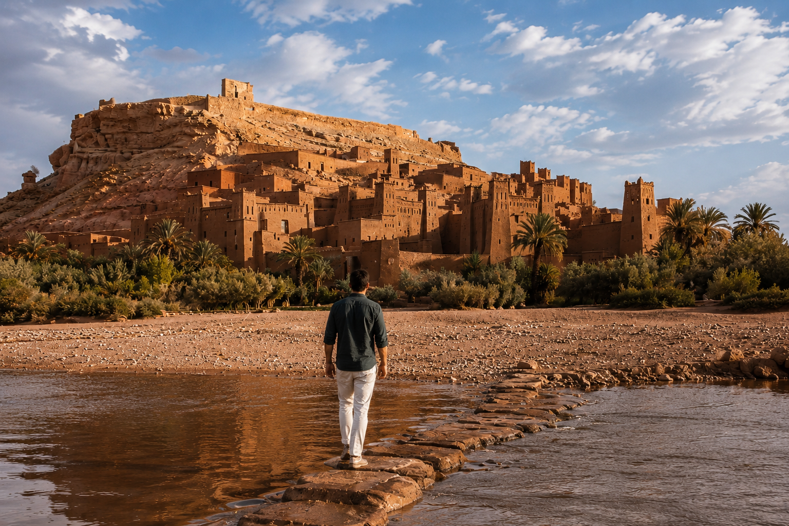 Man on Morocco tour through Kasbah Ait Benhaddou