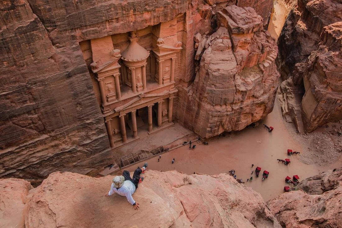 Birds eye view of the treasury at Petra
