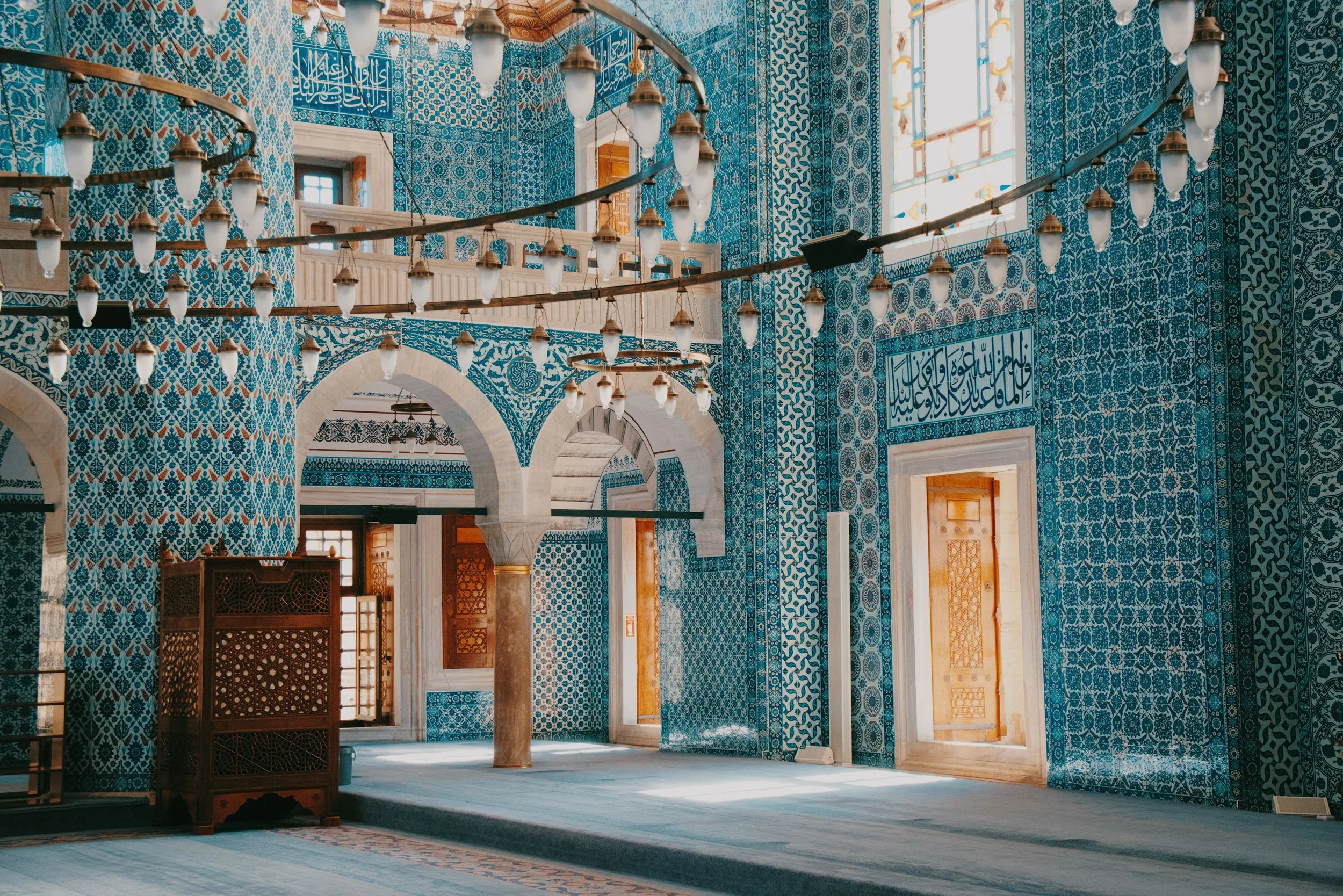 beautiful teal blue mosque in morocco