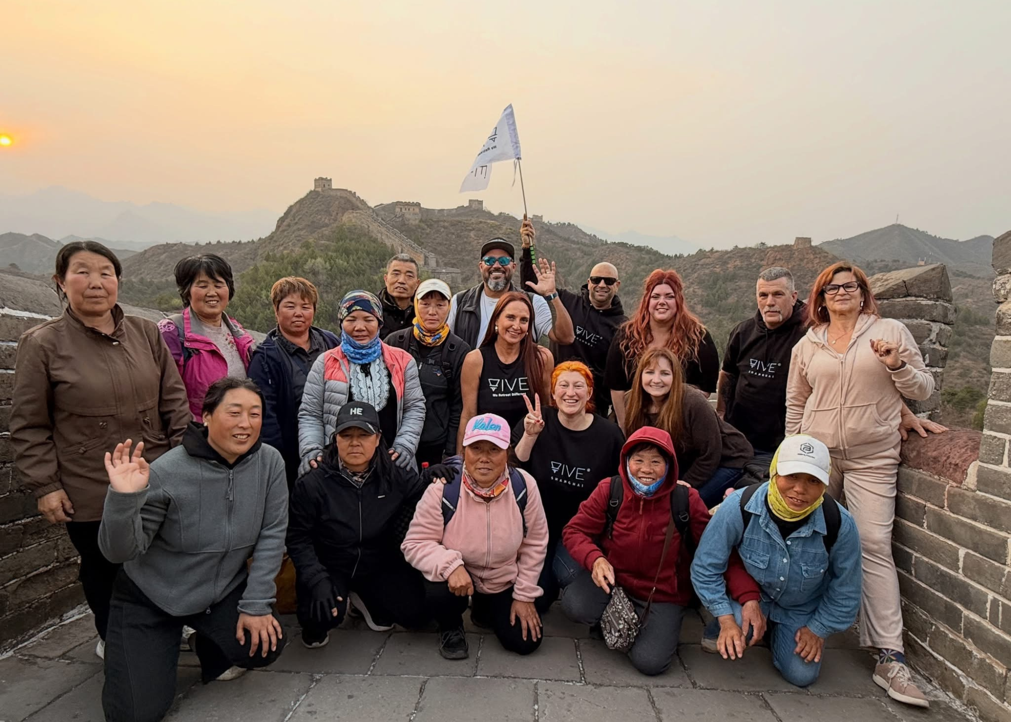 Private Group of tourists at the Great Wall of China in rural China