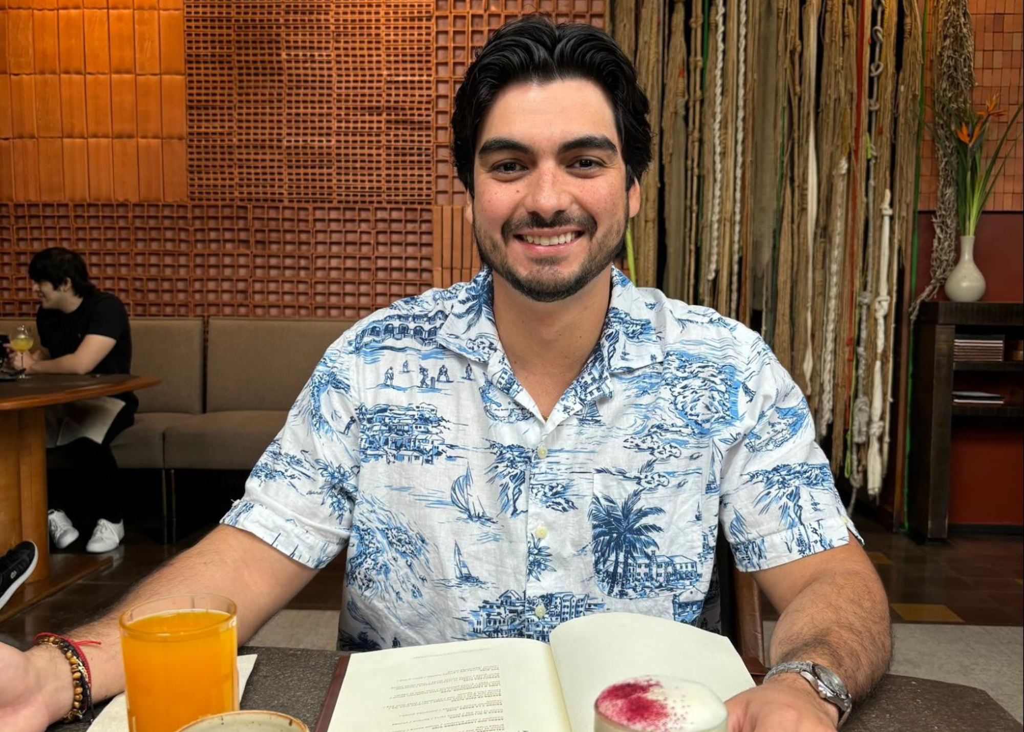 Male Traveler trying luxury cuisine in Lima, Peru