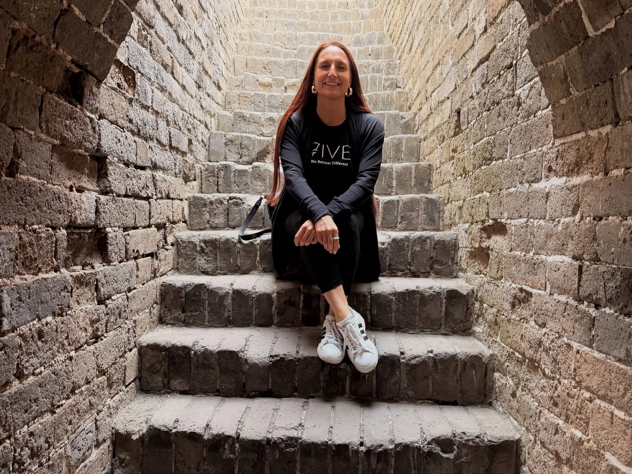 Female tourist inside the Great Wall of China