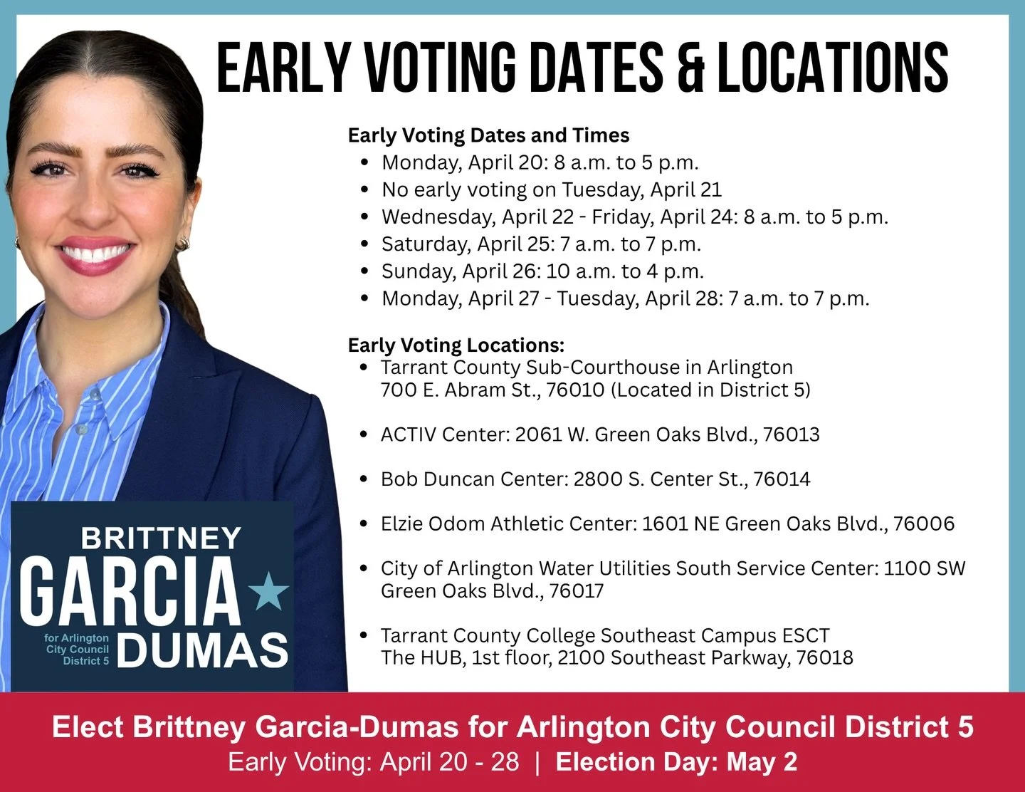 Early voting is happening NOW! Elect real representation that&rsquo;s the strong voice for Arlington&rsquo;s future!