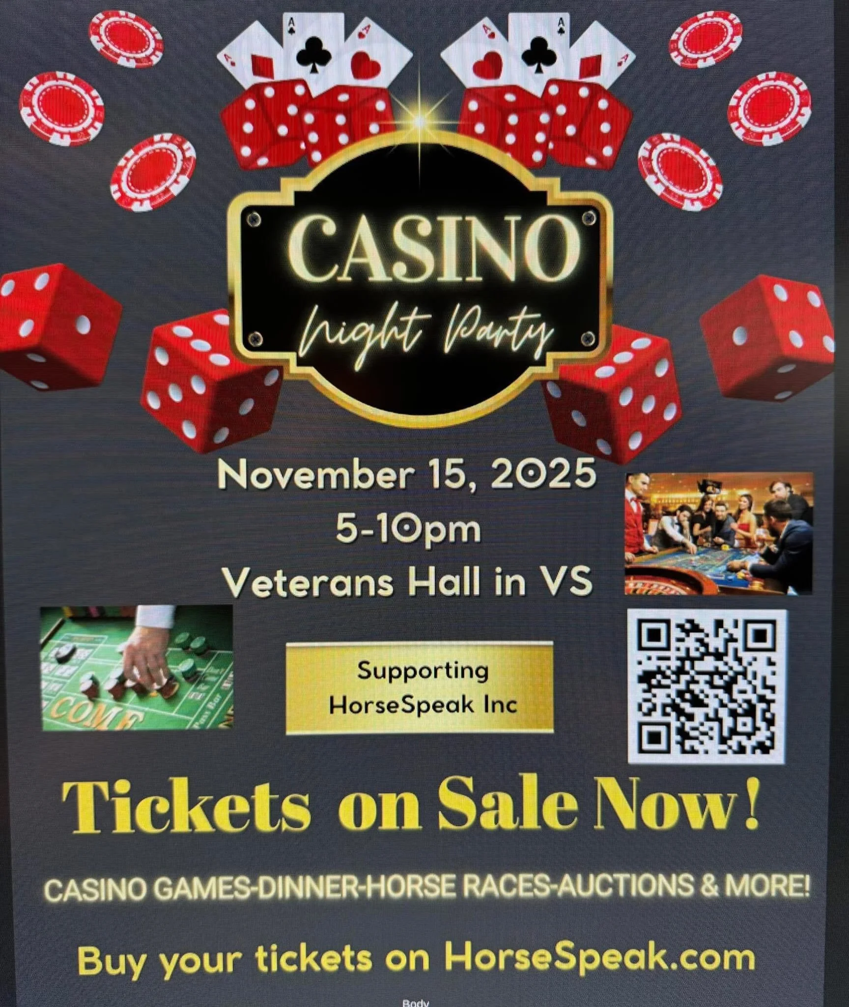 If s that time of year! Casino Night fundraiser is around the corner! Get your tickets now for a fun filled night with a great dinner, casino games, auctions &amp; wonderful evening with friends! Tickets available now:

https://www.horsespeakinc.org/