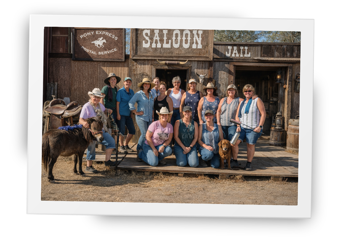 HorseSpeak volunteers gathered together at the ranch after a community day.