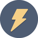 Icon of a yellow lightning bolt on a dark blue circular background.