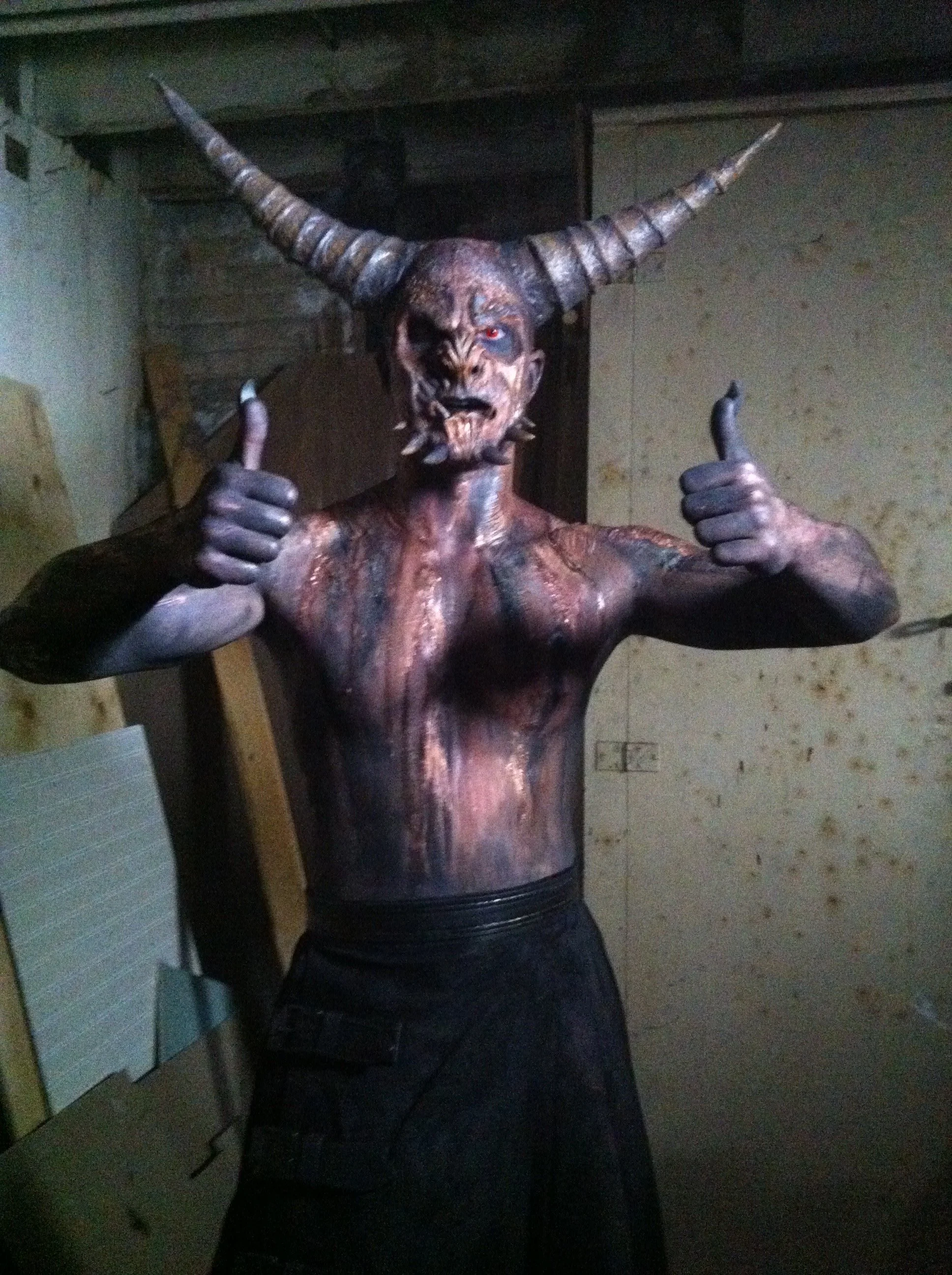 Monster work behind the scenes on the TV show PARANORMAL WITNESS 
Left to right : Monik (assistant), demon monster, Andrea Brown (head of department)