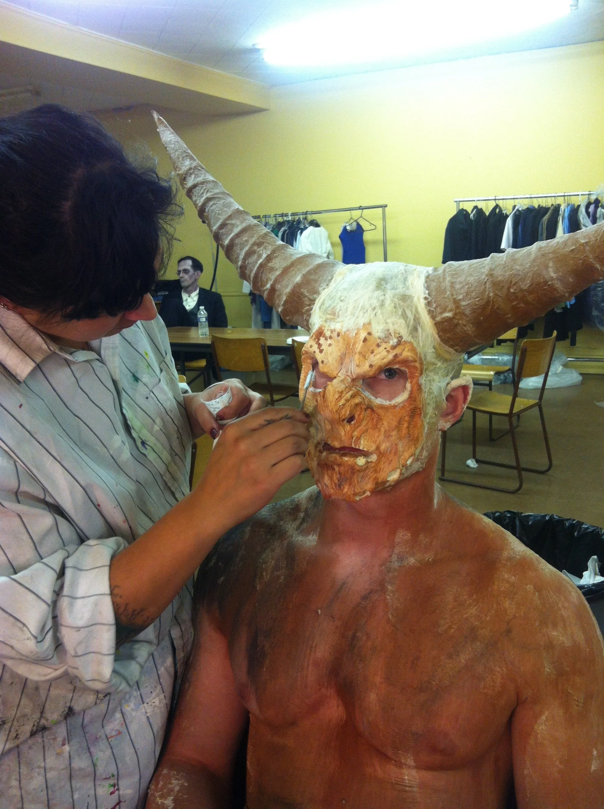 Monster work behind the scenes on the TV show PARANORMAL WITNESS 
Left to right : Monik (assistant), demon monster, Andrea Brown (head of department)