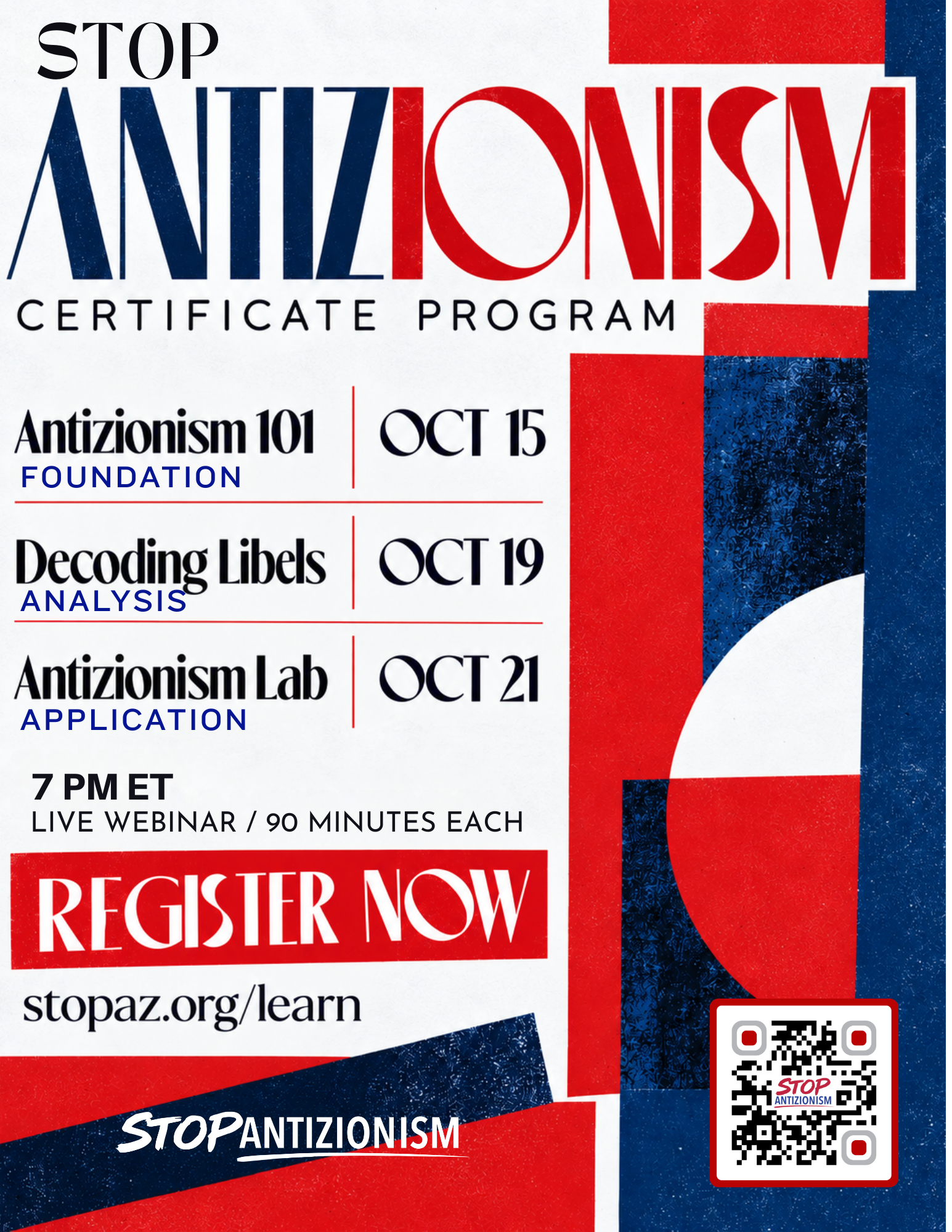 StopAZ Certificate Program Fall Cohort schedule for North America, South America, Australia