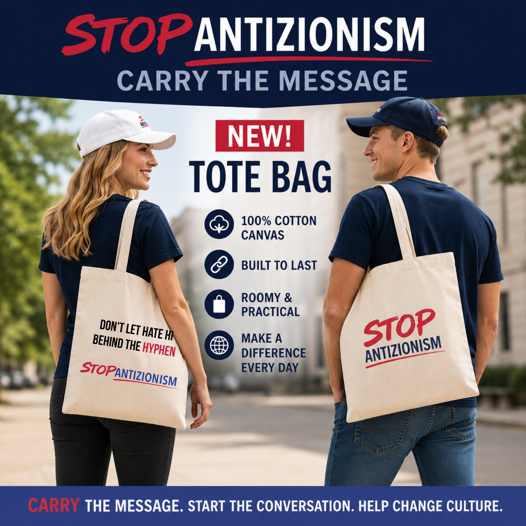 Carry the Message™ – Stop Antizionism Cotton Canvas Tote Bag