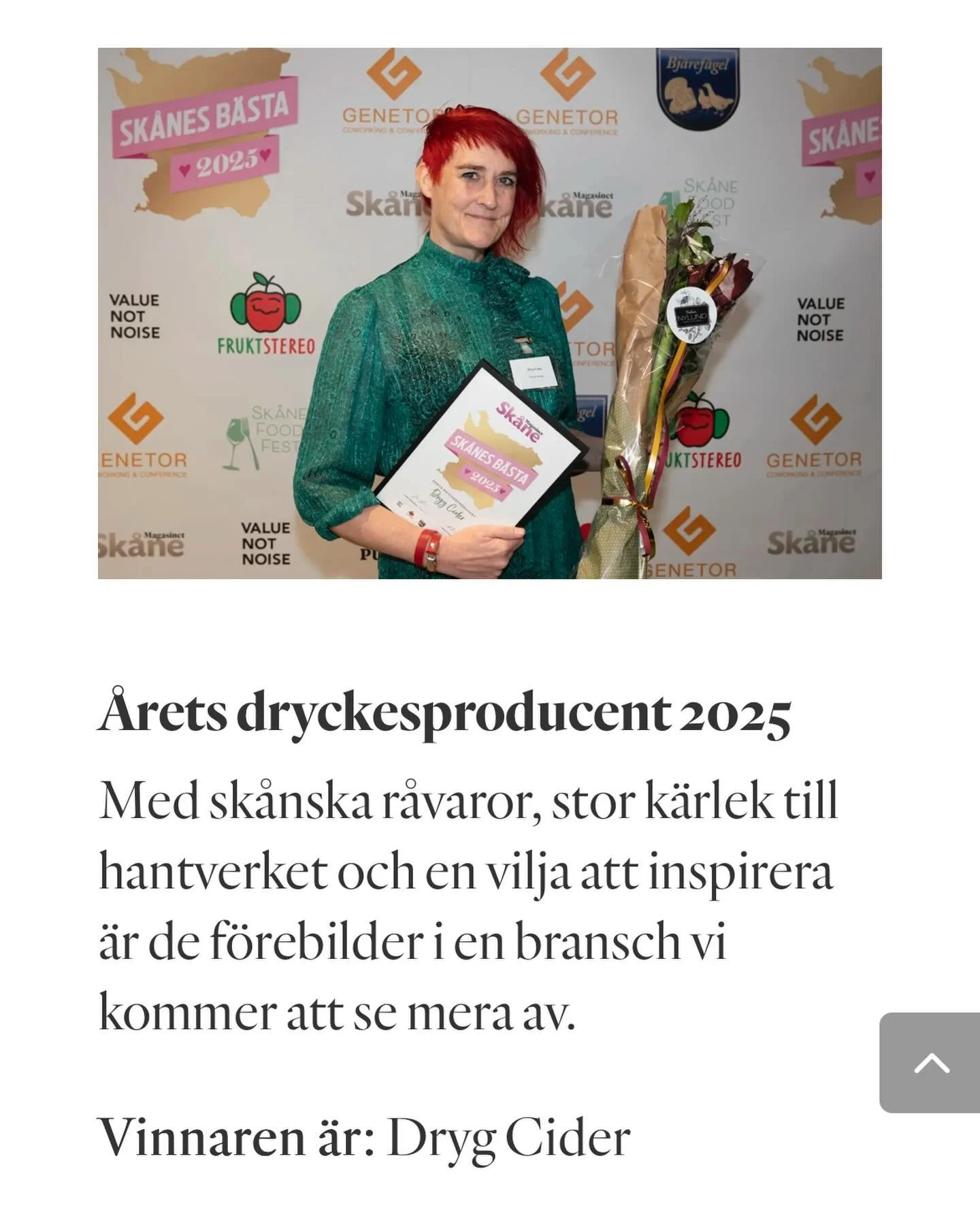 Priserna haglar &ouml;ver ciderbranschen.
Stort grattis till kollegorna p&aring; @drygcider som i en prestigefull utn&auml;mning av @magasinetskane blev &aring;ret dryckesproducent 2025. Bra jobbat @johtay @torunjorde och Johan!!! #sk&aring;nskcider 