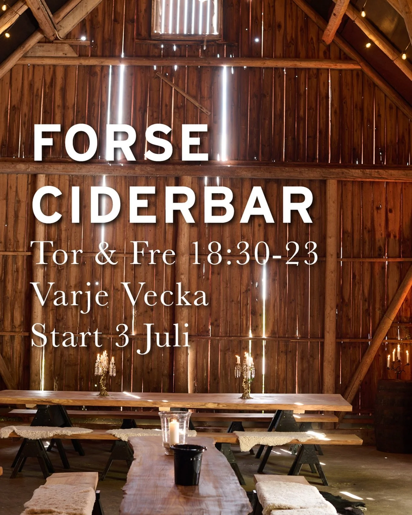 Nu &ouml;ppnar vi n&aring;got unikt p&aring; &Ouml;sterlen! 
Forse Ciderbar sl&aring;r upp d&ouml;rrarna den 3:e juli. H&auml;r du kan uppleva svensk hantverkscider p&aring; riktigt. Unika smaker ur det svenska &auml;pplet.
Baren &auml;r &ouml;ppen k