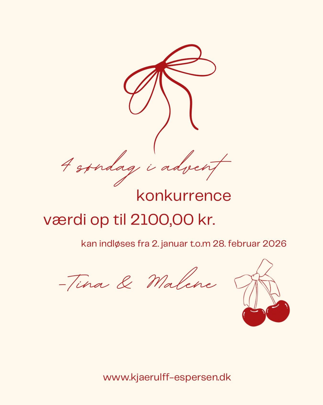 Sidst men ikke mindst - 4. s&oslash;ndag i advent ✨

I deltager nemt ved at: 
&bull; Skrive en kommentar herunder
&bull; Like opslaget 
&bull; (Ikke et krav) F&oslash;lg KJ&AElig;RULFF- ESPERSEN

Deltager man m&aring;de p&aring; instagram &amp; Faceb